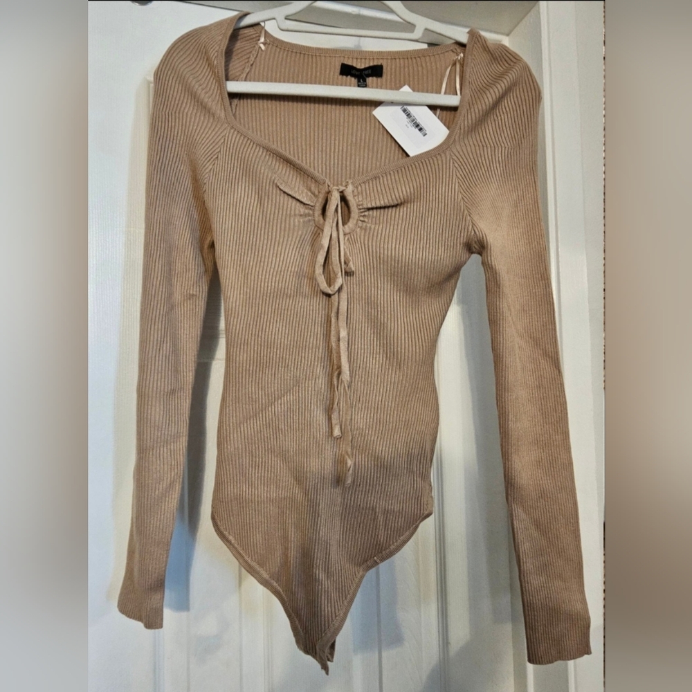 Women's Large Tan Ribbed Long Sleeve Body Suit by Love Tree